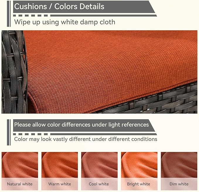 Outdoor Swivel Rocker Patio Chair - Outdoor Wicker Patio Chair with Olefin Fabric Cushions, Suitable for Backyard Deck and Porch, Orange
