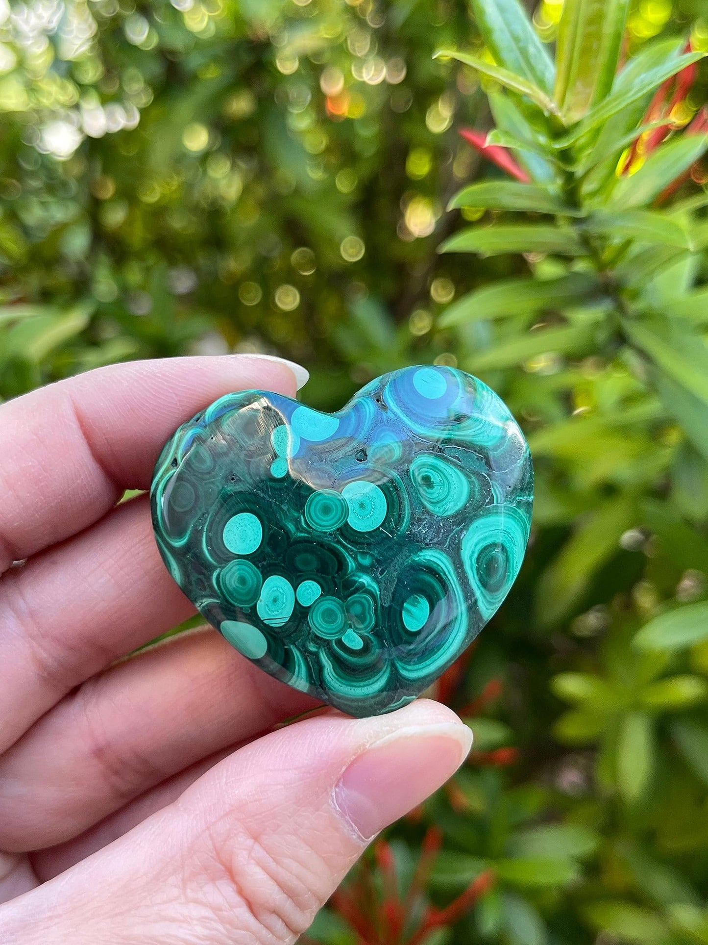 Malachite Gemstone Hearts, Polished Malachite Puffy Hearts, Malachite Crystal Palm Stone, Malachite Healing Crystal Hearts (1 Heart)