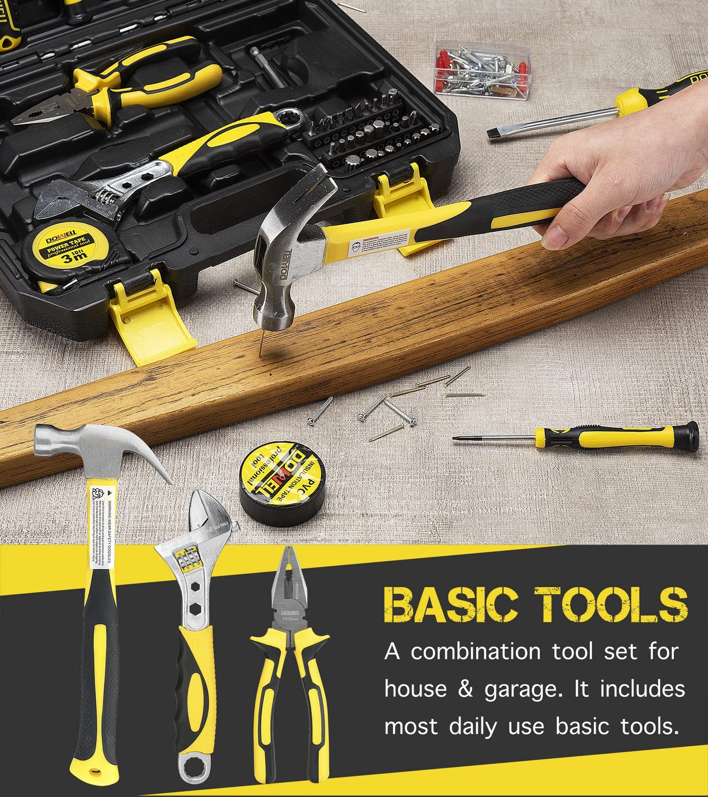 DOWELL Tool Set, Auto Repair Household Tool Kit with Socket, Wrench, Screwdriver, Bits Set and Plastic Toolbox Storage Case, HYT128 (128 Pieces)