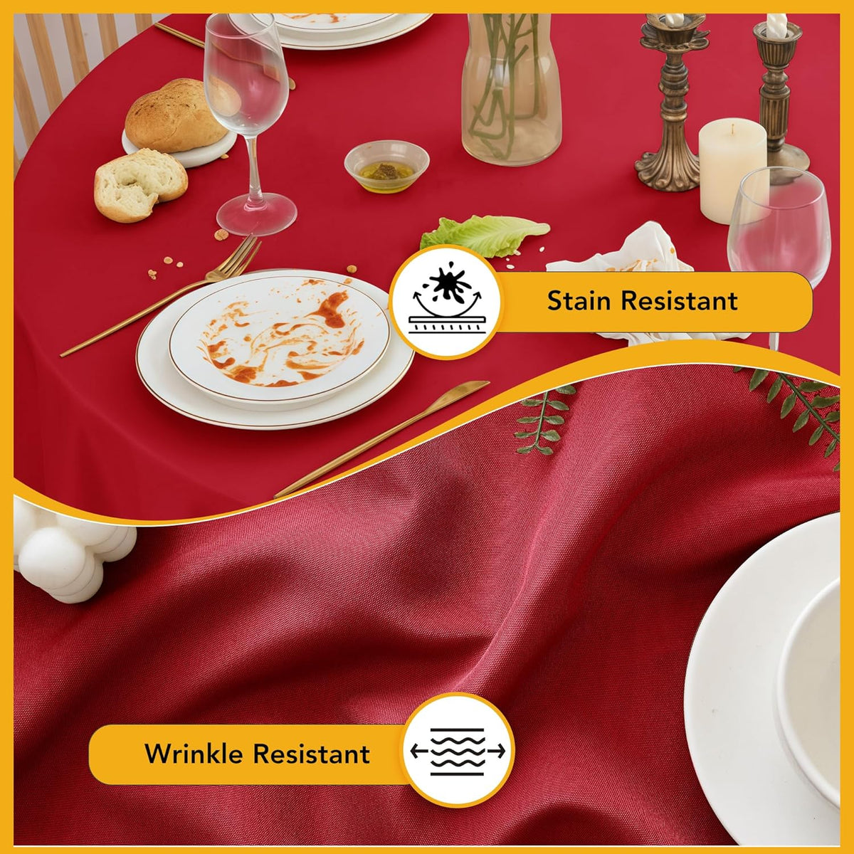 10-Pack Red Round Tablecloths, 90 Inches, Stain-Resistant Polyester for 4-5 Ft Round Tables - Washable Table Covers for Weddings, Banquets, Birthday Parties, Events
