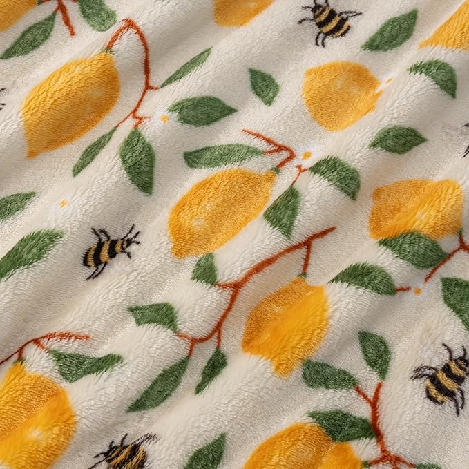 Berkshire Blanket-Classic Heavyweight Warm Soft Printed VelvetLoft® Plush Blanket, King Size Soft Fuzzy Blanket for Couch Sofa Bed, Lemons and Bees Yellow, 90in x 108in