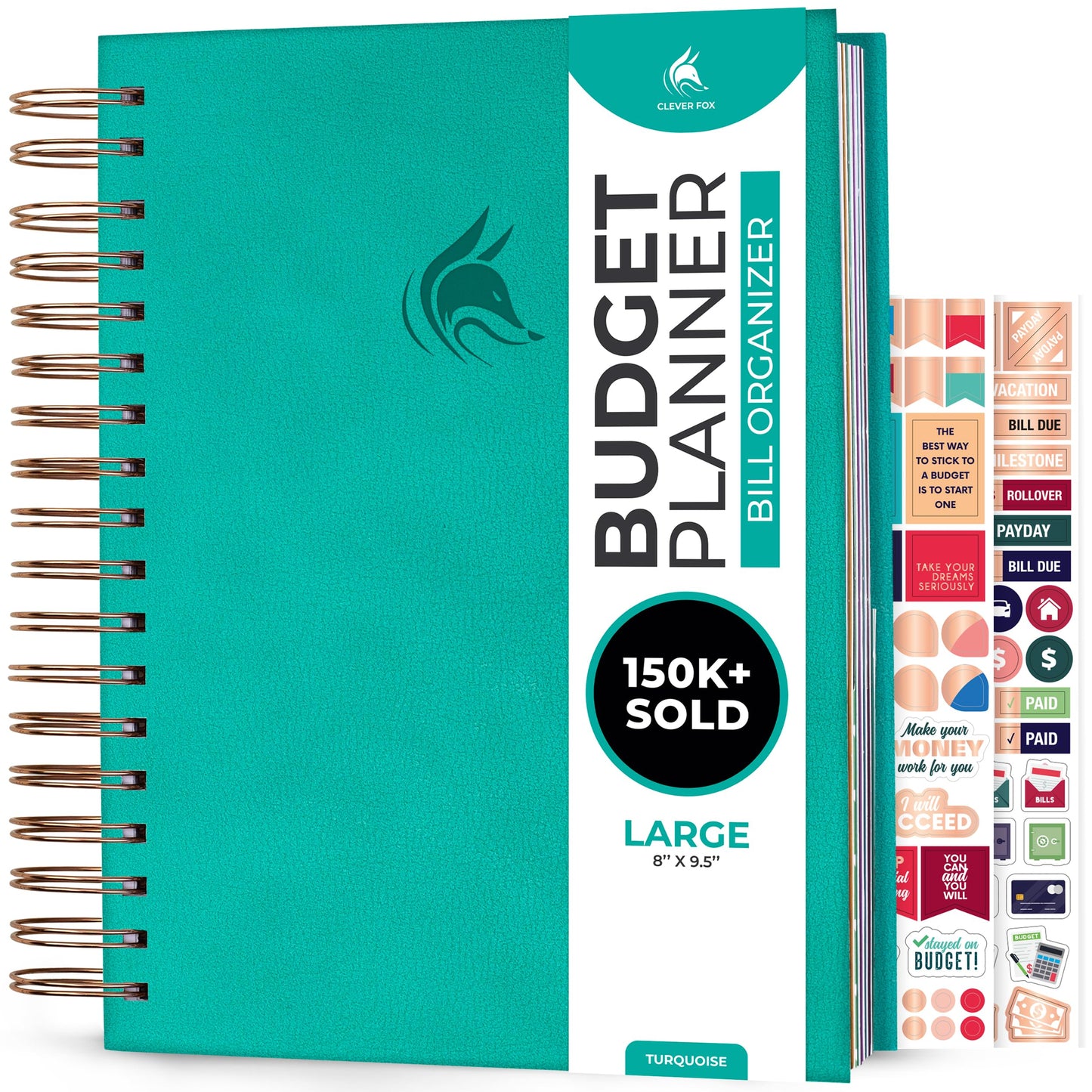 Clever Fox Budget Planner & Monthly Bill Organizer With Pockets. Expense Tracker, Budgeting Journal & Financial Book. Large, 8x9.5" (Turquoise)