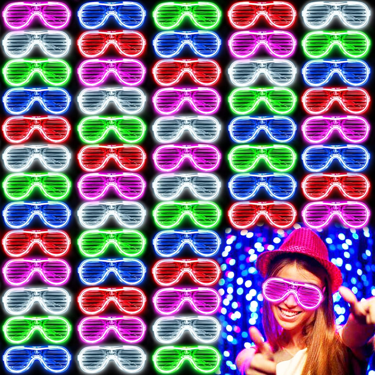 100 Pack Glow in The Dark Glasses Bulk for Kid Adult, 5 Color LED Light Up Glasses with 3 Flashing Modes, Neon Glowing Party Favor Supplies for New Years Eve Birthday Wedding Halloween Goody Bag stuff