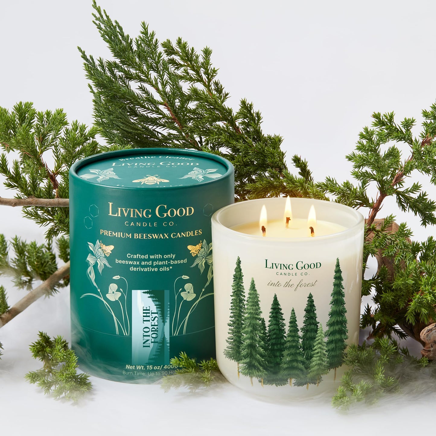 Into The Forest – Pine & Eucalyptus Essential Oils – Pure Beeswax Candle – Fresh, Calming Aromatherapy for Stress & Anxiety Relief – 90+ Hour Burn – Inspired by the Pacific Northwest - 15 Oz