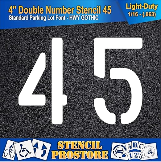 Pavement, Curb, and WheelStop Stencils - 4 inch Double Number Stencil - (45) - 4" x 5.5" x 1/16" (63 mil) - Light-Duty