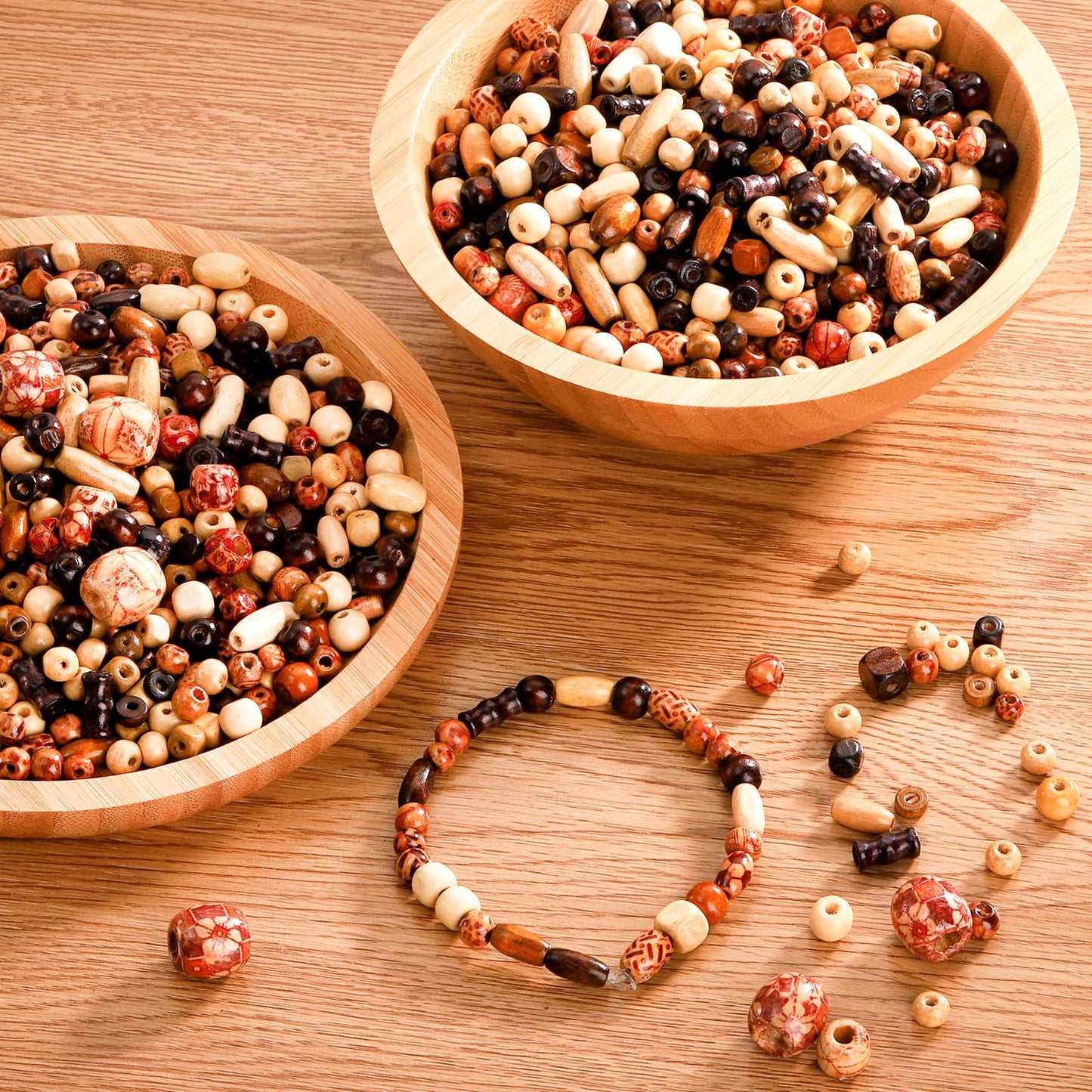 Cedilis 2000 Pcs Printed Wooden Beads, 5mm to 21mm Assorted African Beads, Natural Loose Wood Macrame Supplies Bead for Jewelry Bracelets Necklace Earring Making DIY Craft Project