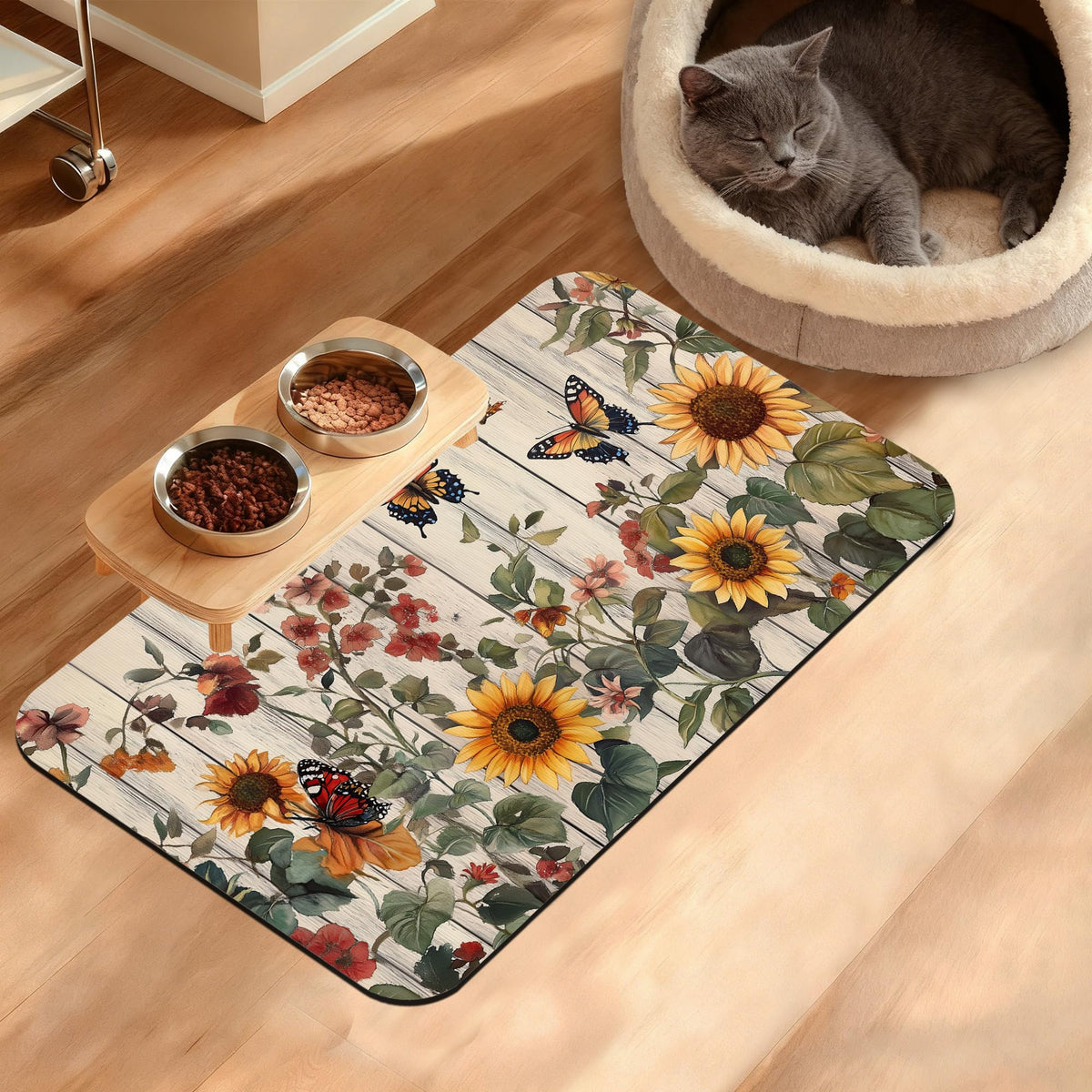 Tropical Palm Dog Food Mat,Exotic Leaves Floral Absorbent Pet Feeding Mat for Food and Water Bowl,Quick Dry Dog Placemat Non Slip Rubber Backing Waterproof Pet Supplies 16" x 24"