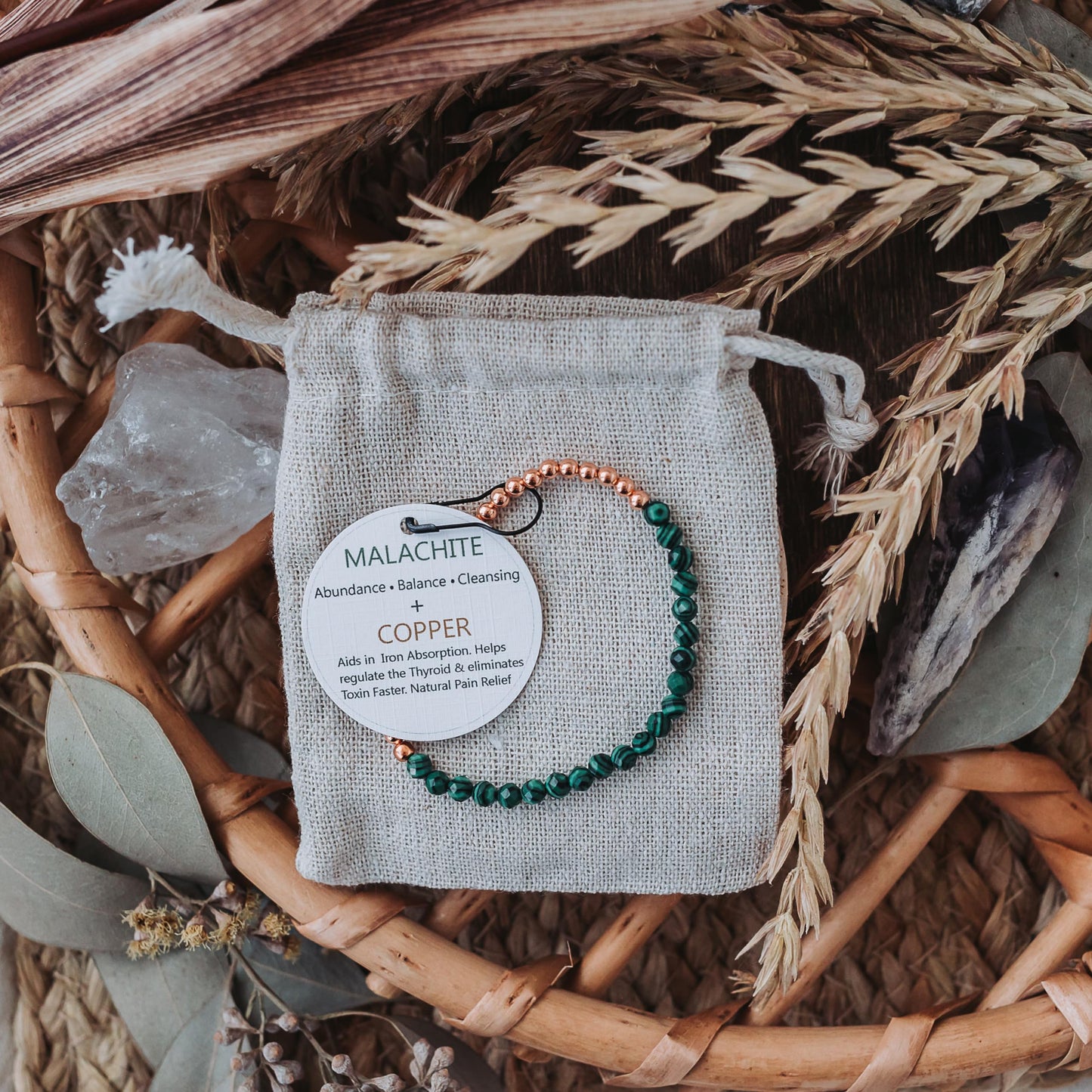 The Blue Yogi Malachite & Natural Copper Bead Bracelet for Men & Women – Healing Crystal Energy Bracelet for Protection & Positivity