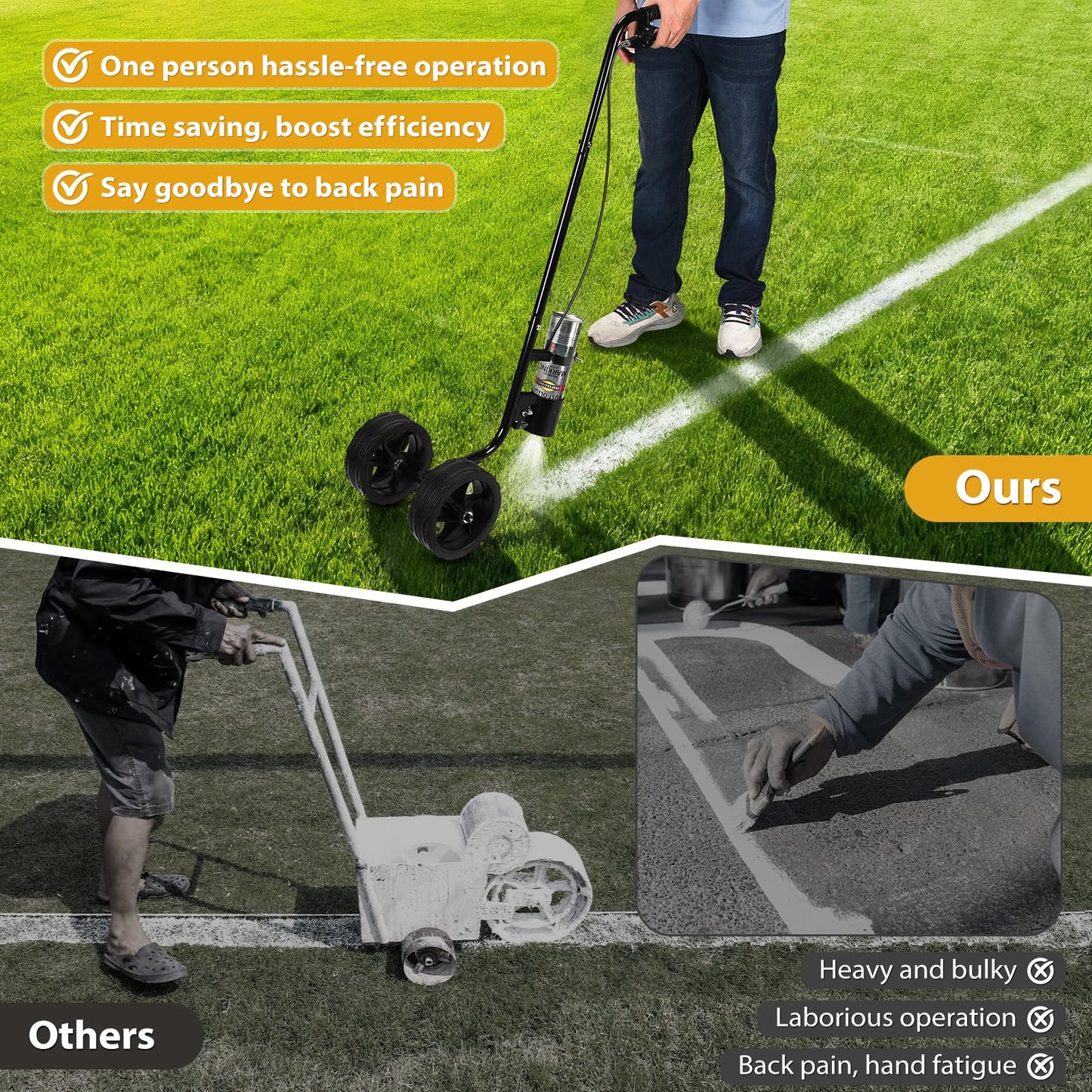 CAROD Marking Paint Wand, Dual-Wheel Line Marking Wand Sprayer Compatible with Inverted Marking Paint, Side Push Marking Stick for Ground Sport Field Parking Lot Spray Applicator (Black)
