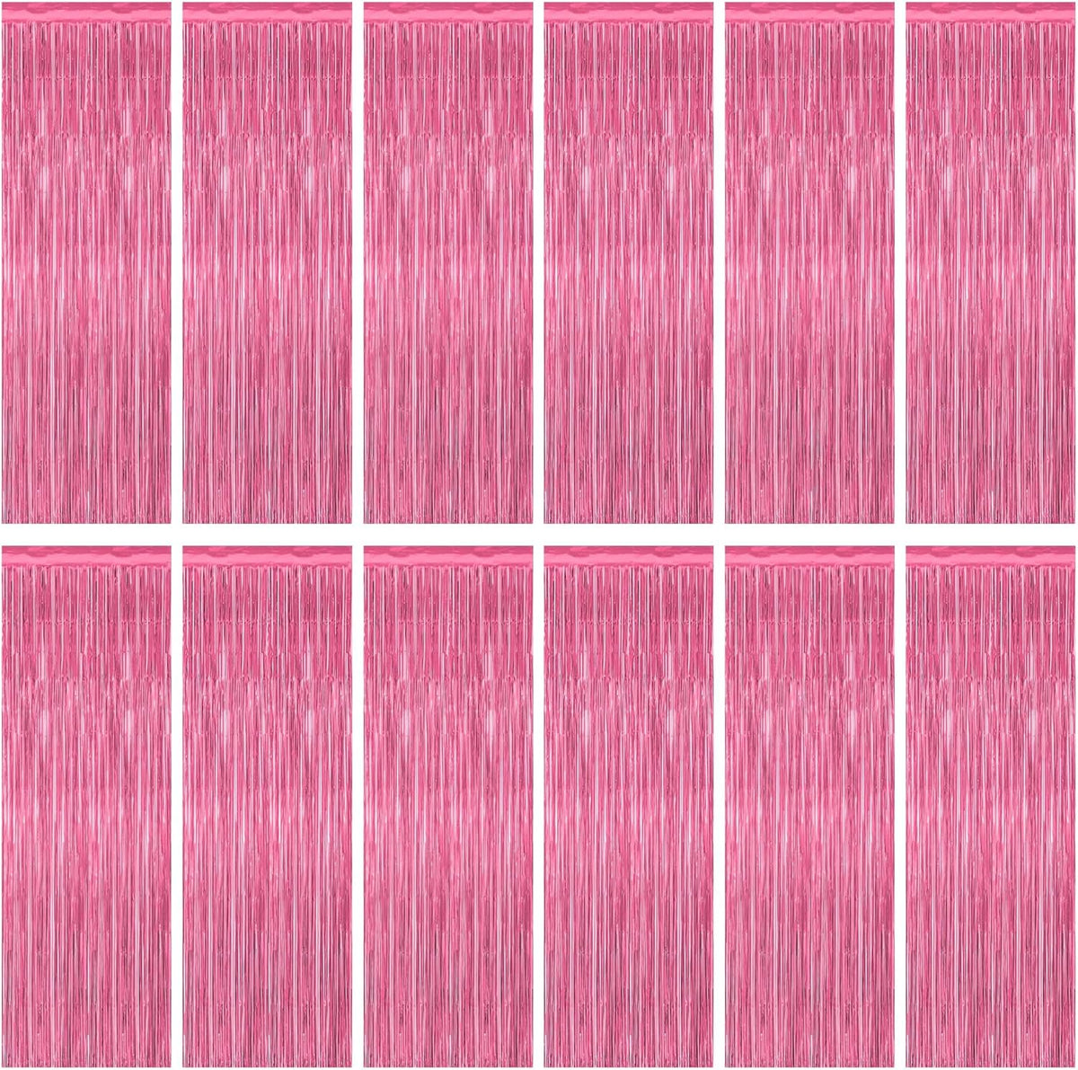 12 Pack Pink Backdrop, 3.28 FT x 7.05 FT Foil Fringe Curtains, Metallic Pink Tinsel Curtain Party Streamer Birthday Backdrop for Girl, Brithday Decorations Bachelorette Party Supplies