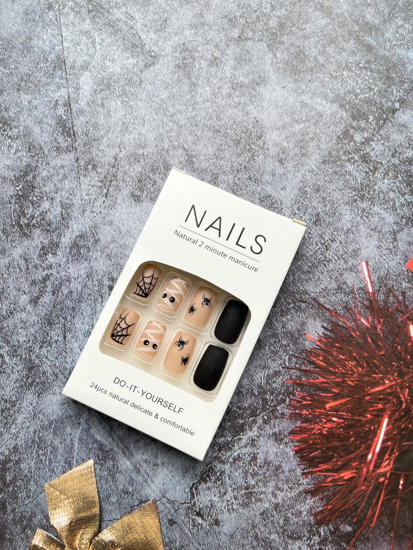 Halloween Press on Nails Short Square Fake Nails with Spiders Web Designs, Cute Halloween Glue on nails for Women Girls, Matte Halloween Acrylic False Nails for Women