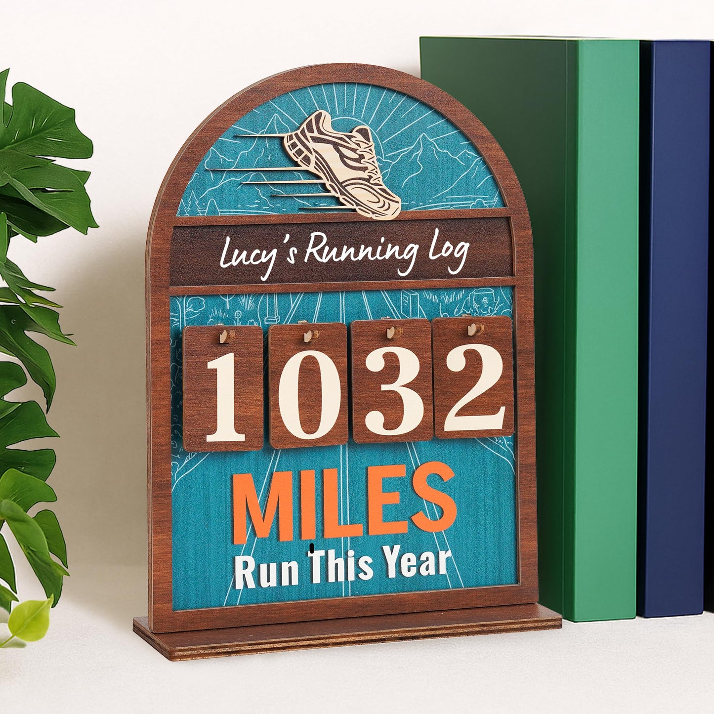 Personalized Miles Run This Year Tracker, Custom Wooden Running Log Counter, Unique Gifts for Runners Men Women, Cool Marathon Runner Gifts, Motivational Decor for Gym Home Workout Decor