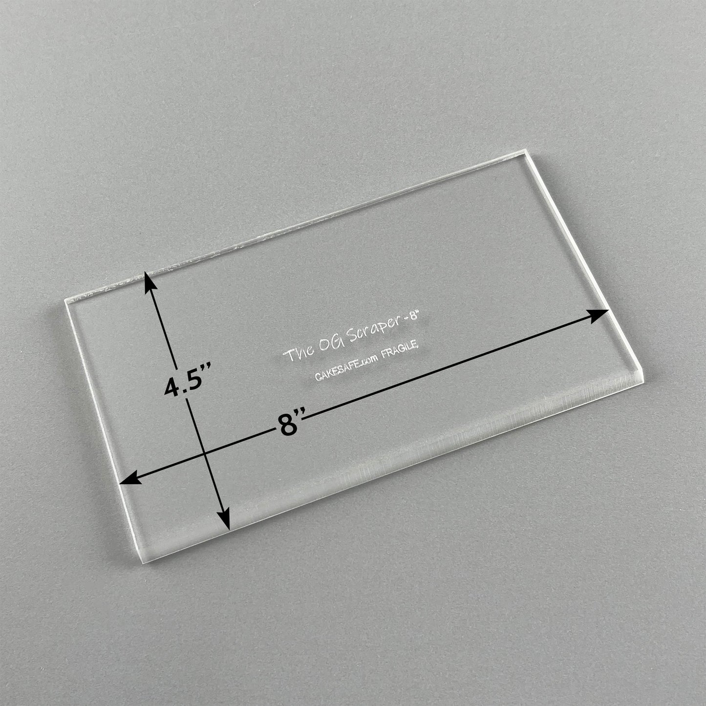 CAKESAFE 8 Inch OG Scraper-Clear Acrylic Cake, Icing, and Butter Cream Smoother with Beveled Edge