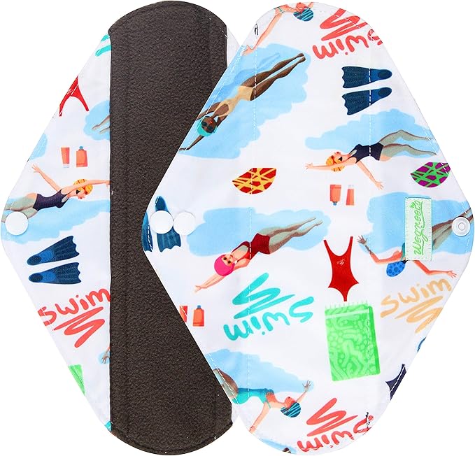 wegreeco Charcoal Reusable Menstrual Pads for Women - Reusable Sanitary Pads | Reusable Panty Liners | Soft Cloth Menstrual Pads - 5 Pack, 1 Cloth Wet Bag(Small, Dynamic)