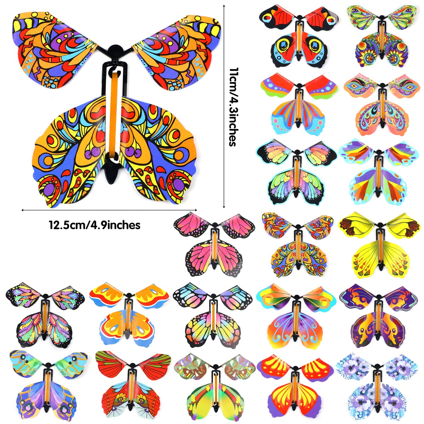 LOMIMOS 20PCS Flying Butterfly, Magic Wind Up Butterfly Toy Gift for Kids Surprise Explosion Box Wedding Birthday Party Book Greeting Card(20 Styles)
