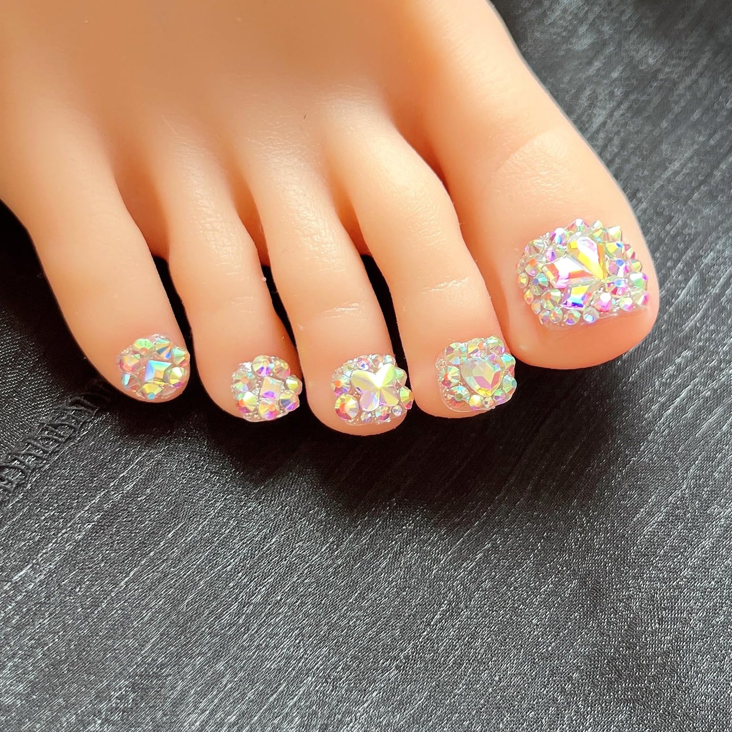 NAIL ANGEL 10PCS/SET Glamorous Handmade Press On Foot Nails Full AB Rhinestones and Gems Foot Nails Artifical Tips ZJ25 (ZJ25, M)