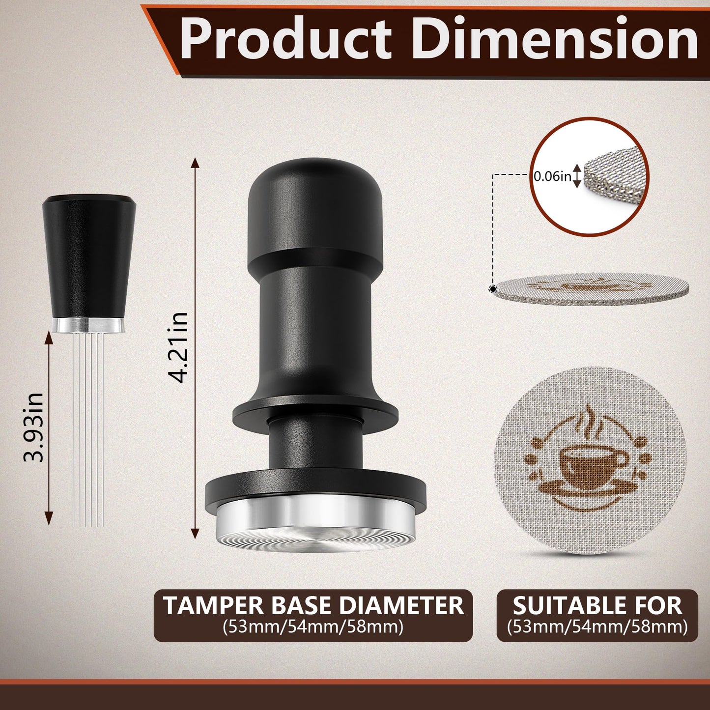 Espresso Tamper 58mm – Fits E61 Portafilter – Compatible With Rocket, Gaggia Classic, Rancilio Silvia, ECM, Profitec, La Marzocco – Spring Loaded Calibrated Self Leveling Coffee Tamper Tool