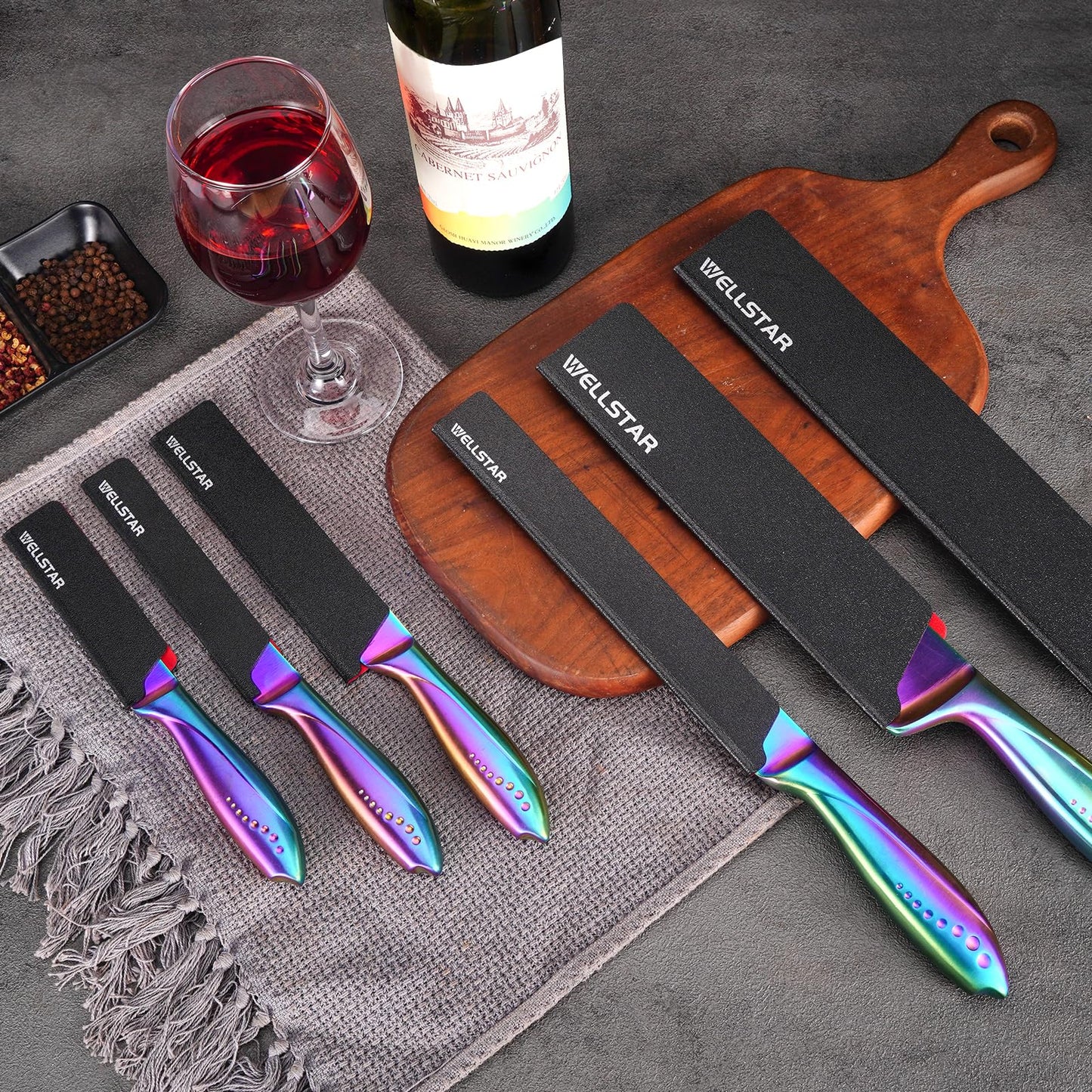 WELLSTAR Knife Edge Guards Set, 11 Piece Universal Blade Covers, BPA Free ABS Protective Blade Sheaths, Non-Scratch Felt Lining Kitchen Knives Covers (Knives not included)
