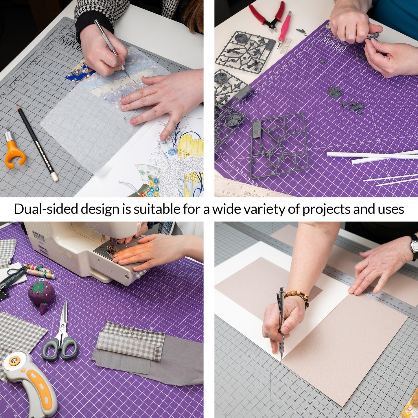 Breman Precision 24x36 Inch Self Healing Cutting Mat – 2-Sided 5-Ply PVC Purple/Gray Cutting Mats for Crafts, Sewing, Quilting & DIY Projects with Durable Non-Slip Surface and Precise Grid Lines