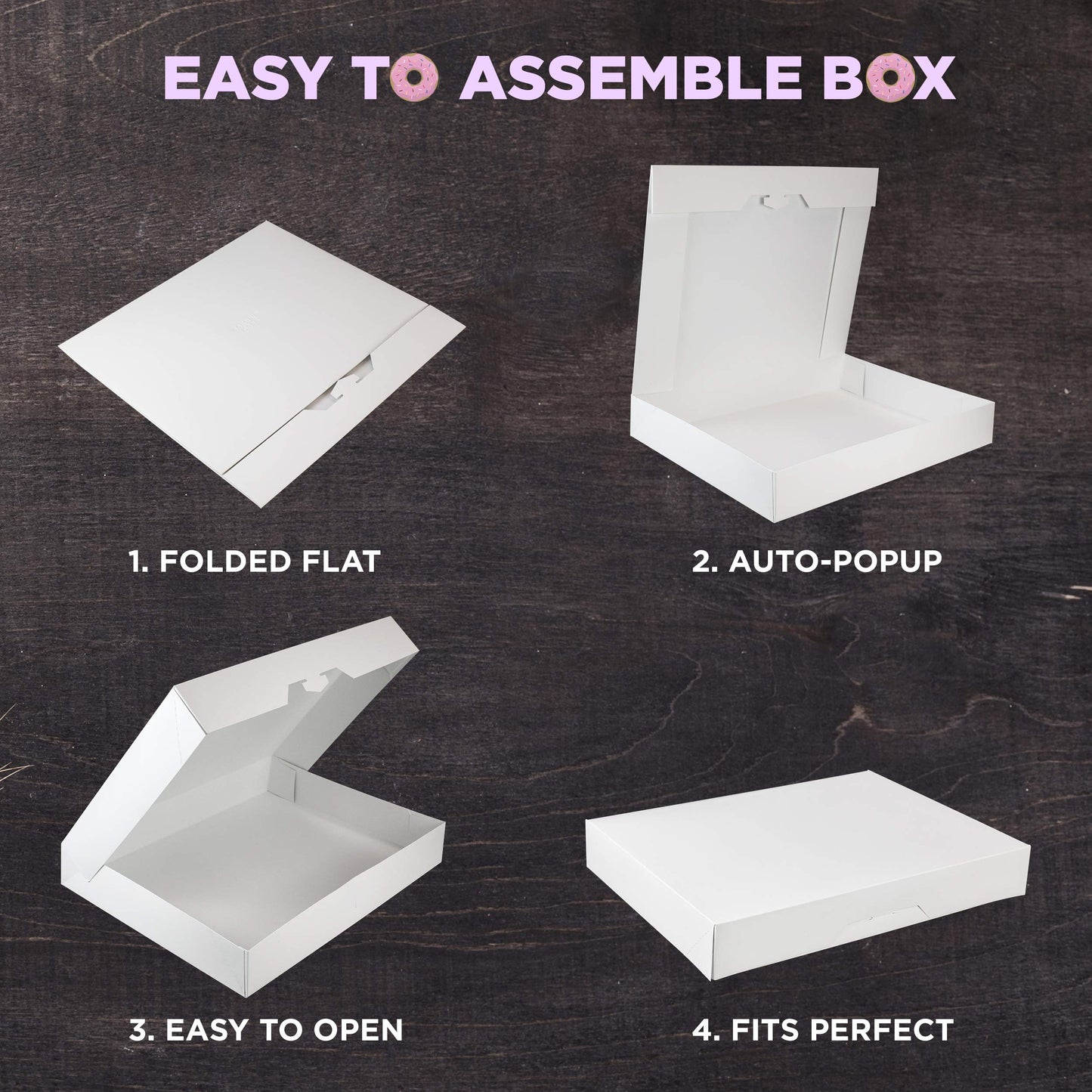 Fit Meal Prep 18 Pack 15x11.5x2.2'' White Bakery Box - Holds 12 Donuts, Auto-Popup Cardboard Gift Packaging and Baking Containers, Cookies, Brownies, Pastry and Bread Boxes