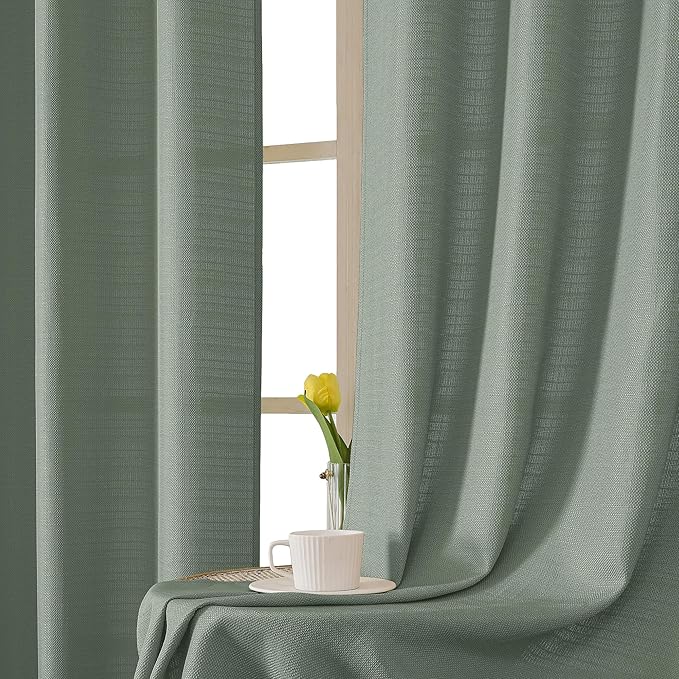 Chyhomenyc Sage Green Curtains 90 Inch Length 2 Panels Set, Faux Linen Textured Semi Light Filtering Soft Airy Farmhouse Curtain Drapes for Living Room Bedroom, Each 60Wx90L