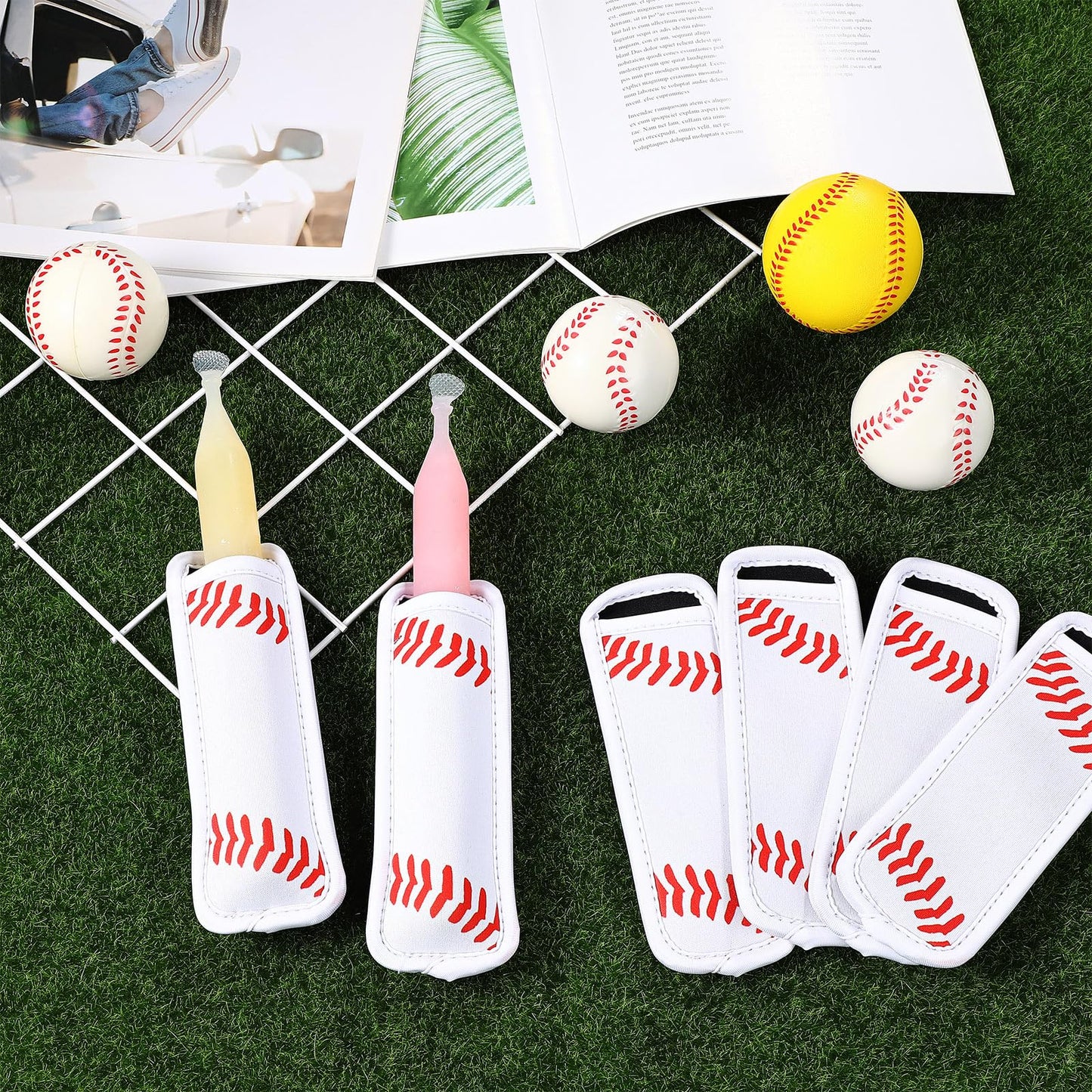 Baderke 12 Pcs Reusable Ice Pop Sleeves Ice Stick Holder Bags Antifreezing Sleeves Neoprene Insulator Washable Freezer Protective Cover for Cooling Candy Yogurt Sticks