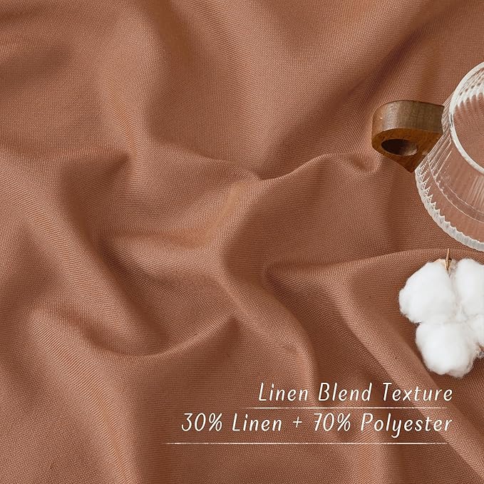 NICETOWN Caramel Linen Curtains for Kitchen, Thick Flax Small Window Treatments Semi Sheer Privacy Assured with Light Through for Cafe/Bathroom, W42 x L96, 2 Panels