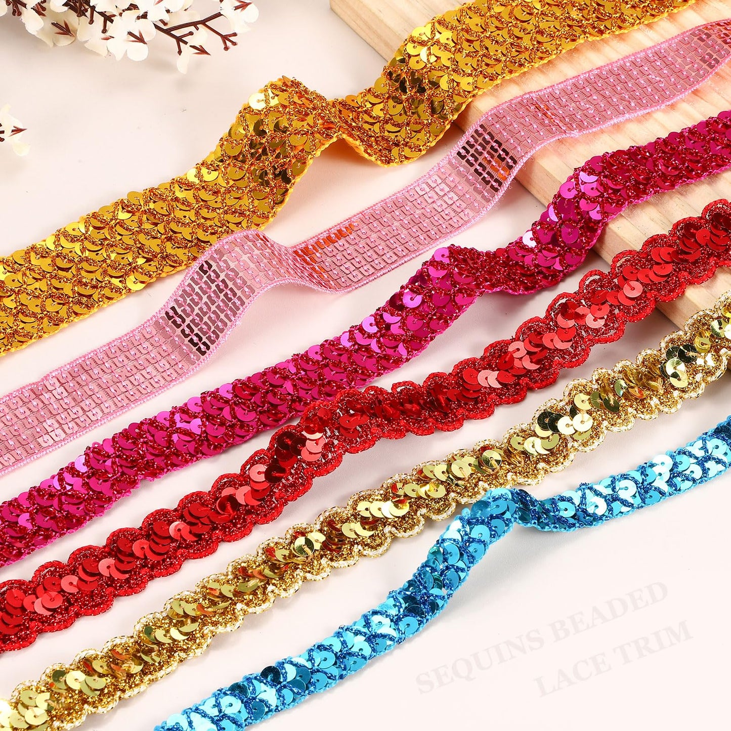 MECCANIXITY 0.9 Inch x 7 Yards Sequin Trim Silver Tone Wave Flat Sequin Braid Trim Strip Paillette Ribbon for Crafts, Embellishments, DIY Sewing Costume Decor