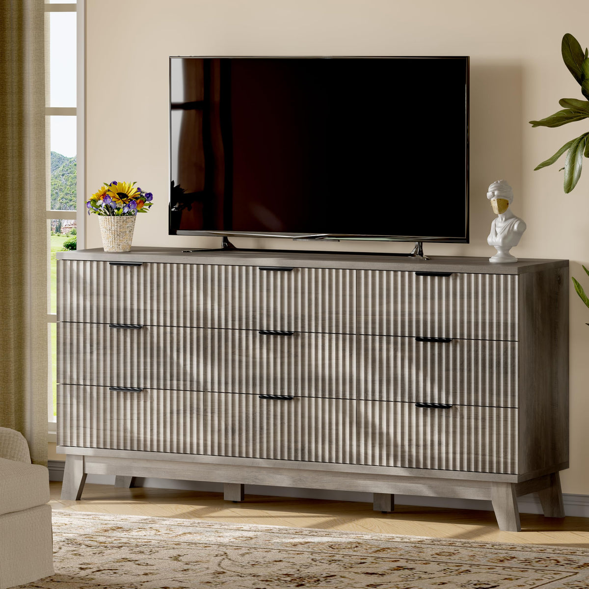 Fluted Dresser with 9 Drawers