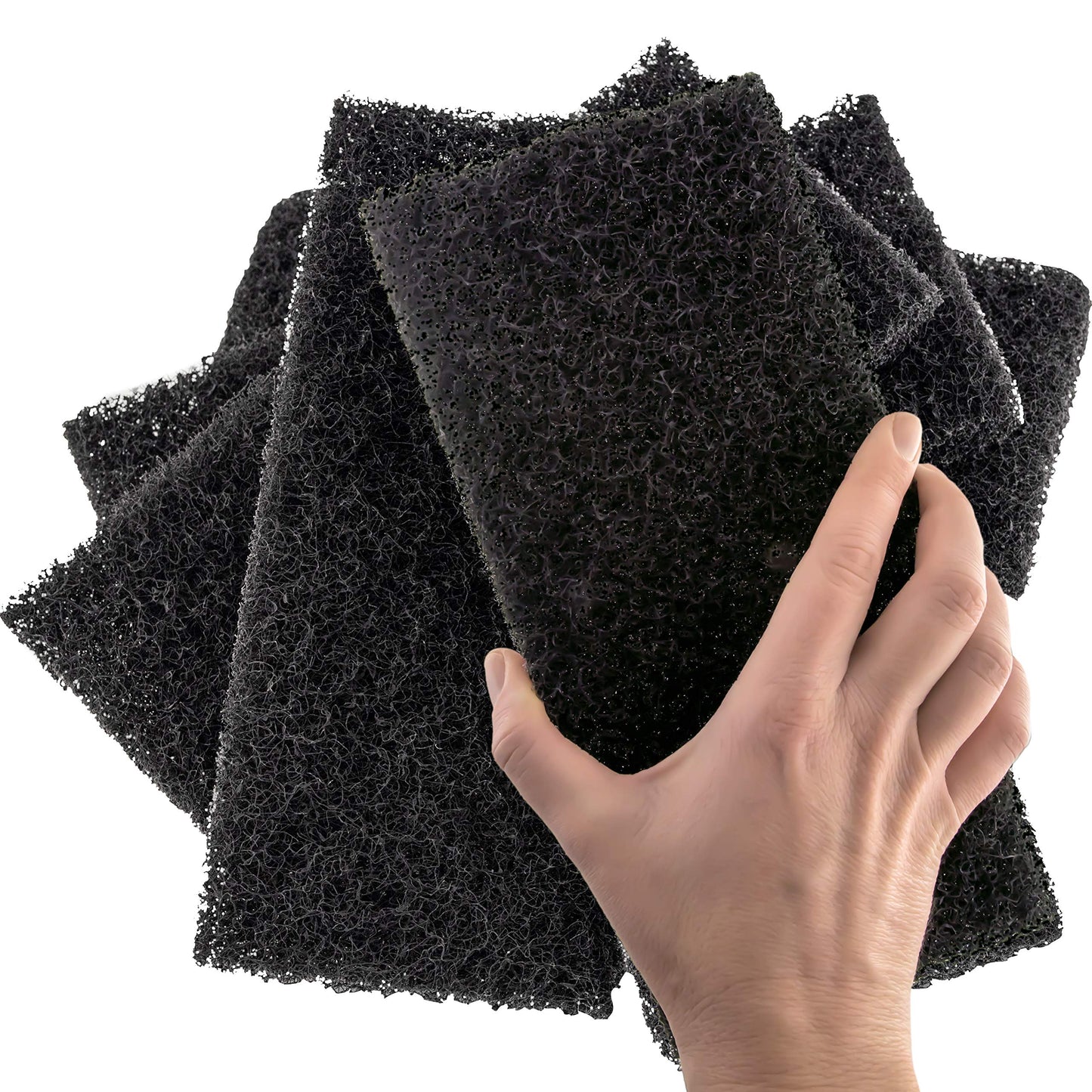 Heavy Duty XL Black Scouring Pad 5 Pack. 10 x 4.5in Large Multipurpose Nylon Scrubbing Sponges. Clean Bathrooms, Kitchens, Counters and Floors to Erase Grime and Make Surfaces Sparkle