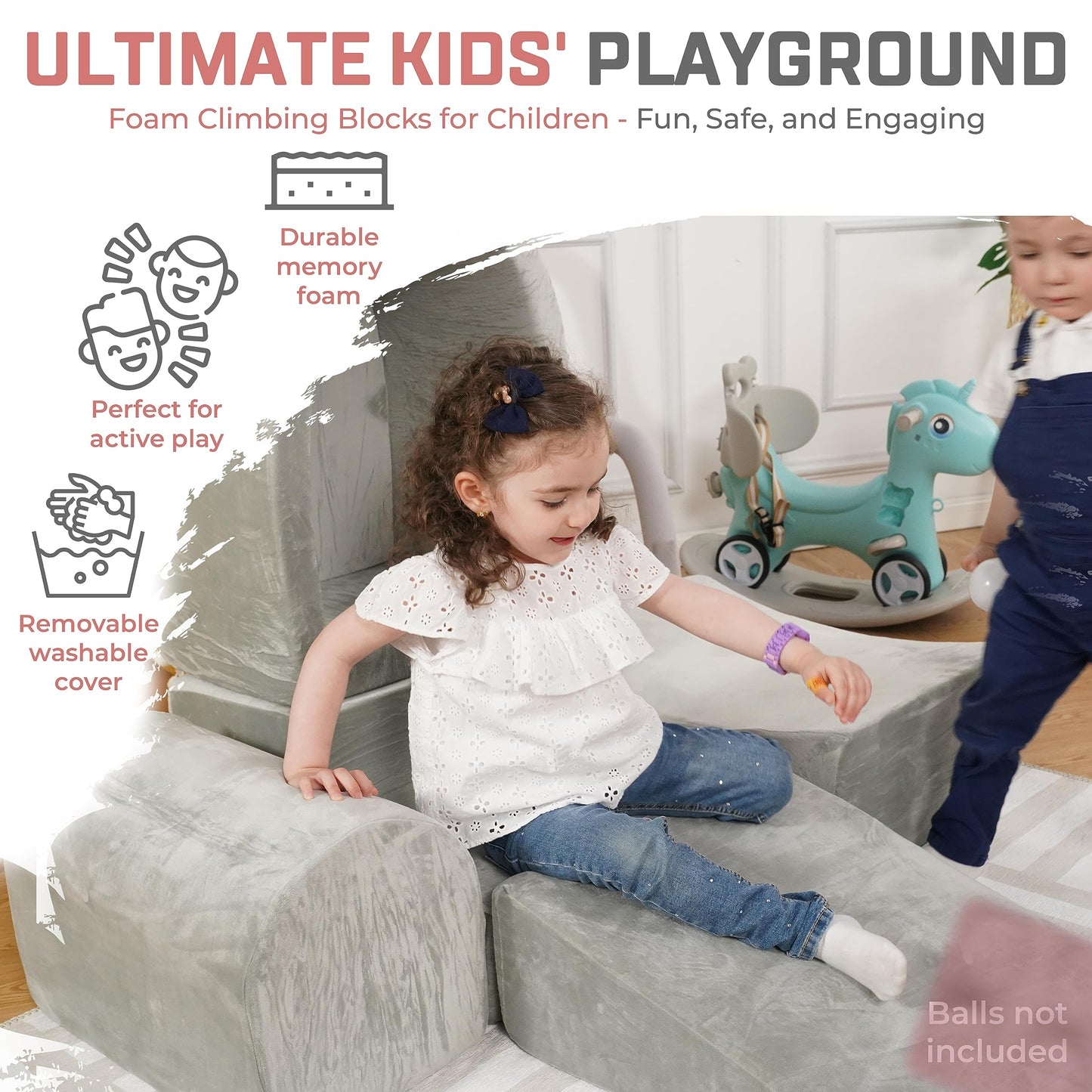 Foam Climbing Blocks for Toddlers – Indoor Soft Play Set for Babies - Velvet Cover & High-Density Memory Foam – Baby Climbing Blocks for Motor Skills - Climb and Crawl Activity Play Set for Kids -Gray
