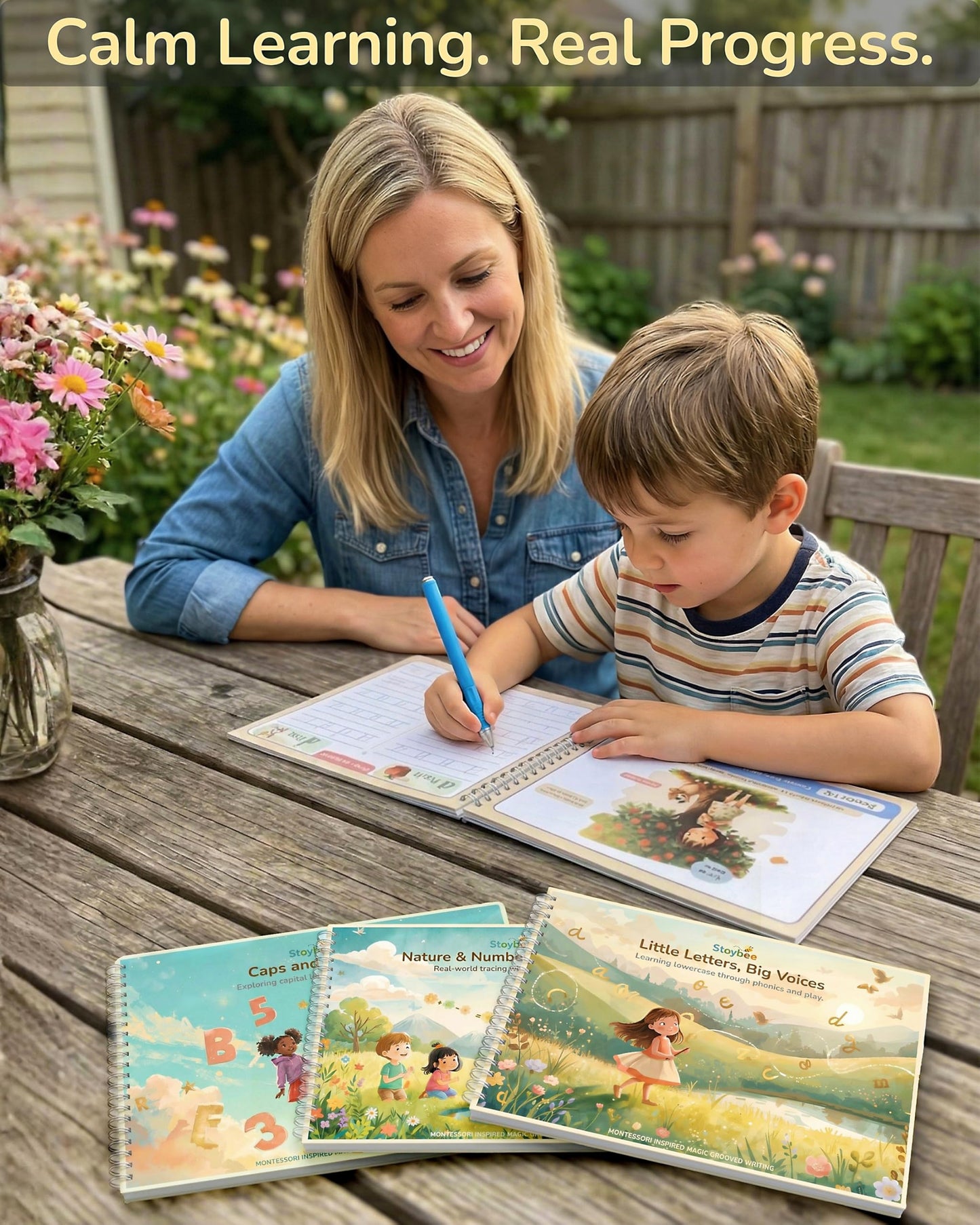 Stoybee Magic Grooved Writing Practice for kids | Deep Grooved Handwriting Practice for Kids Ages 3-7 | Large Pages, Big Letters, Reusable, 15 Refills | Montessori Groove writing Preschool Workbook