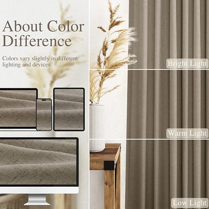 Extra Long Mocha Curtains 2 Panels 102 Inches Long for Living Room Back Tab Rod Pocket Light Filtering Semi Sheer Drapes Cotton Linen Textured Window Curtain 102 Inch Length for Bedroom 9 FT