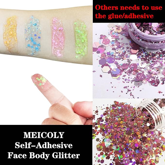 MEICOLY Neon Orange Body Glitter Gel,UV Blacklight Chunky Face Glitter Gel,Glow in The Dark Glitter Paint,Singer Concert Music Festival Party Rave Accessories,Halloween Glitter Makeup for Women,50ml