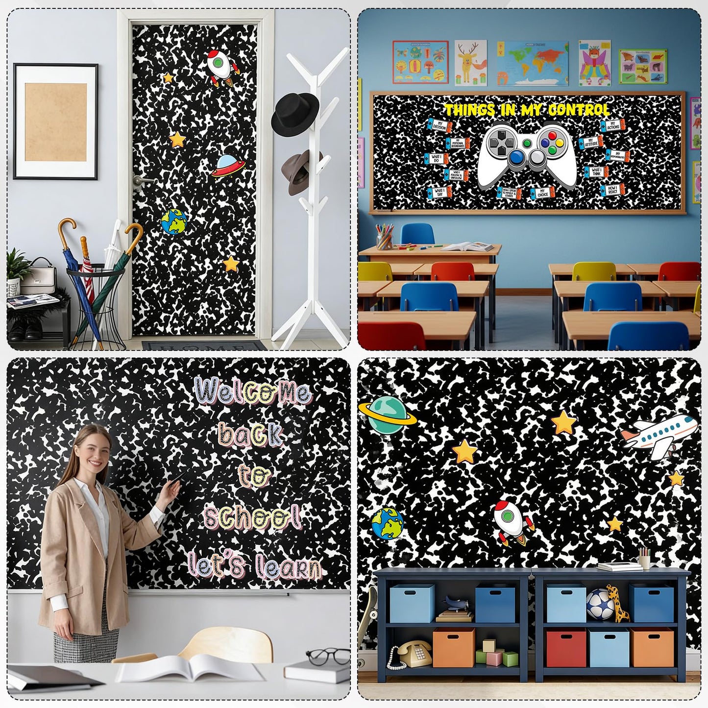 2 Rolls Composition Bulletin Board Paper Roll Non-Woven Bulletin Board Background Reusable Waterproof Classroom Poster Fade Resistant Poster for Classroom Decor Wrapping Craft Supplies 15.6In x 12 Ft