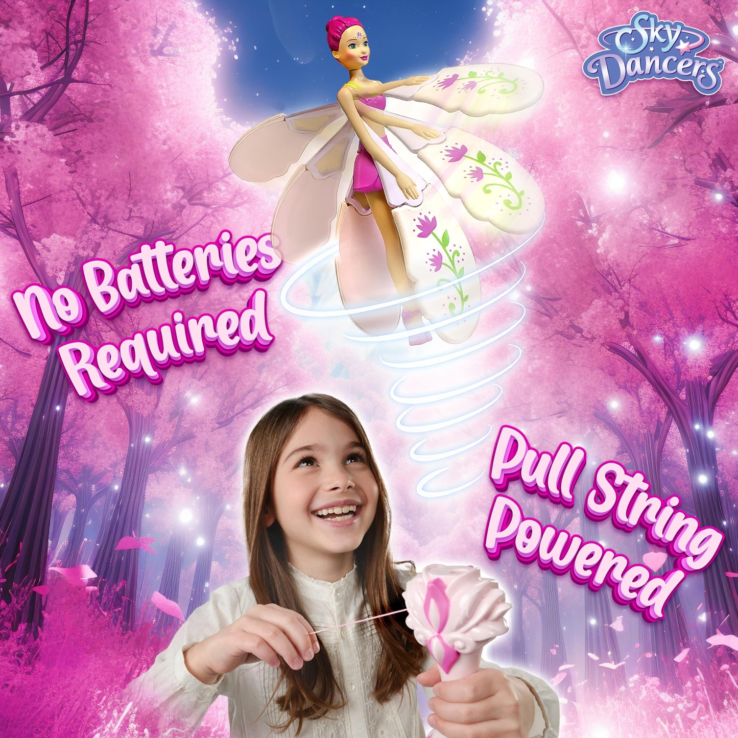 Sky Dancers Flying Doll – Fuchsia Fantasy | Original 90s Throwback Toy that Really Flies | Pull-String Powered, No Batteries Needed | Magical Gift for Girls & Boys Ages 6+
