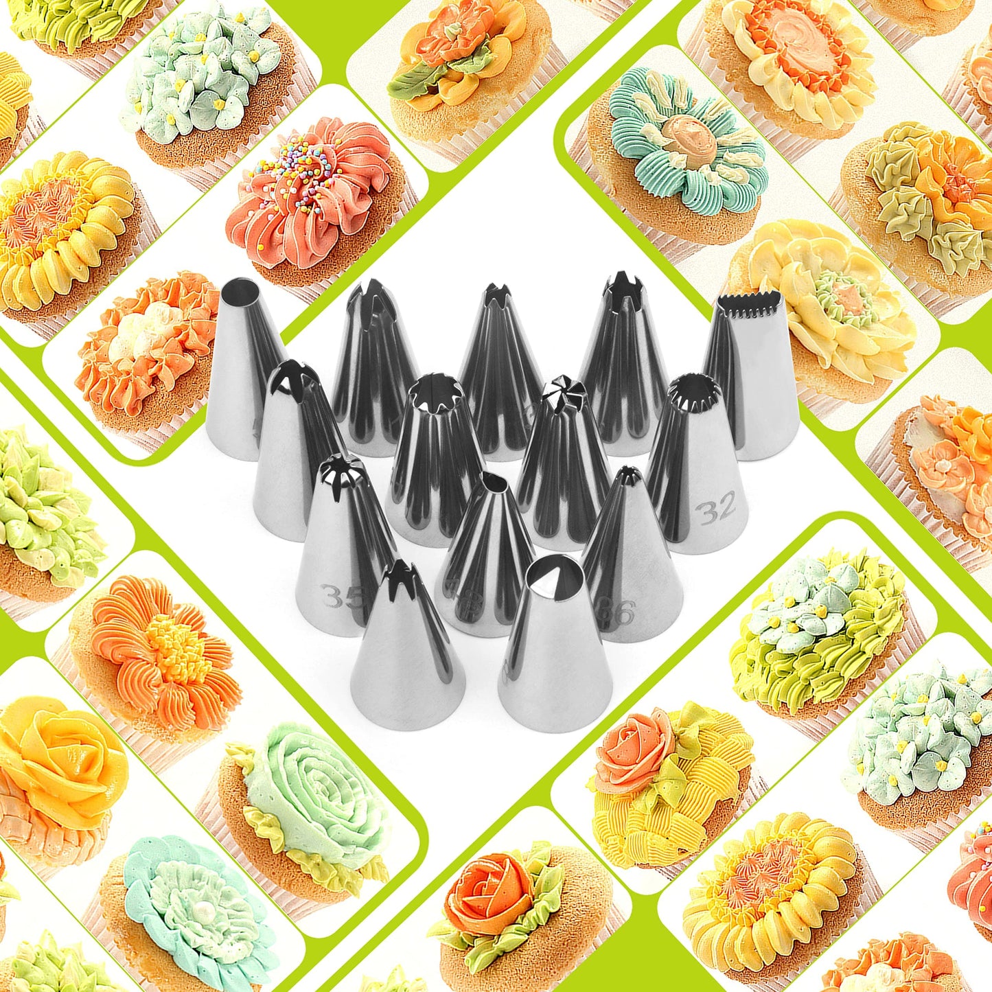 FIVETASCake Decorating kit for Beginners-52 Numbered Icing Tips with Pattern Chart,2 Flower Nails and 1 Coupler.Piping Tips Set with storage box.