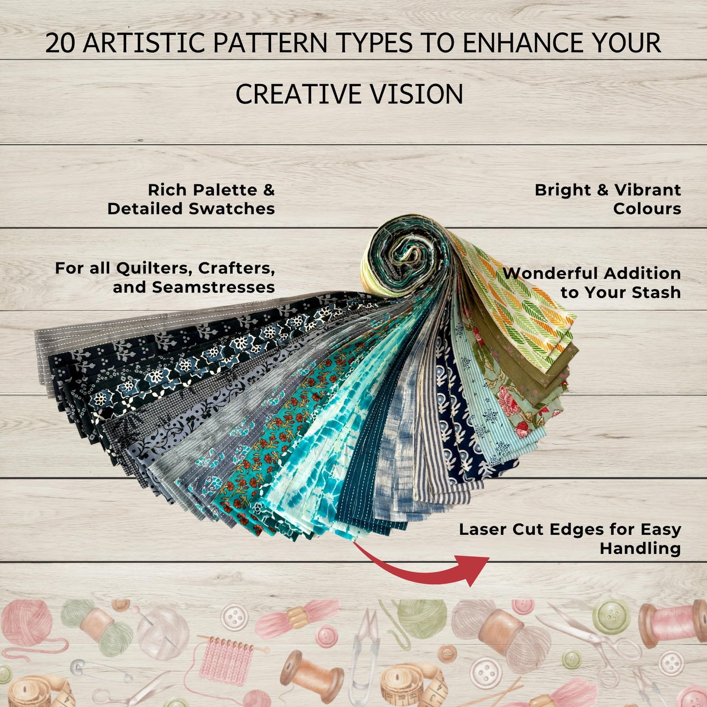 TWINS BOUTIQUE Quilting Strips – 100% Cotton Fabric Strips for Sewing & Crafting | Assorted Patterns | Ready to Use | Ideal for DIY Quilts, Patchwork, Crafts – 42"X 2.5"