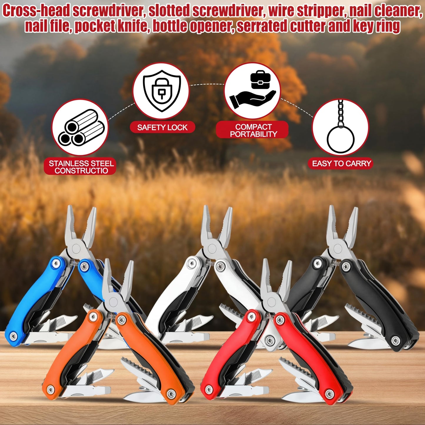 Lanties 10 Pack Mini Multi Tool Bulk Birthday Gifts for Men Him Dad Boyfriend Stocking Stuffers Small Multitool Fishing Pocket Knife for Men Camping Survival Computer Bike Gadgets, 5 Colors