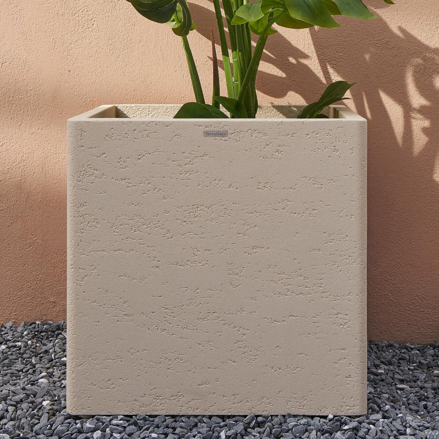 TerraDeco 20 Inch Square Concrete Planter（20Lx20Wx20H，48 Pounds）,Durable All-Weather Use with Drainage Holes,Large Square Planter for Outdoor Indoor Plants