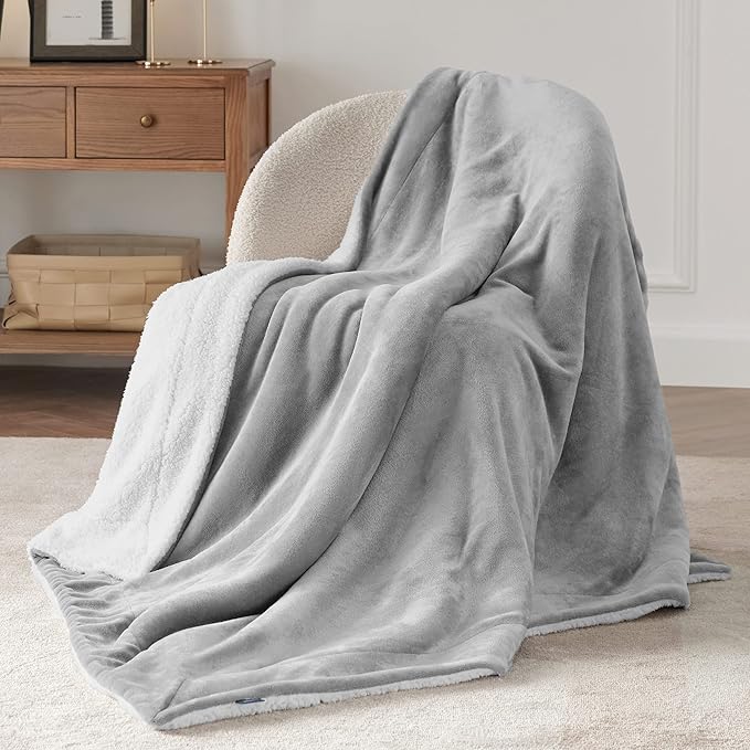 Bedsure Sherpa Fleece Throw Blanket Twin Size for Couch - Thick and Warm, Soft Fuzzy Plush Twin Blanket for Winter, Light Grey, 60x80 Inches