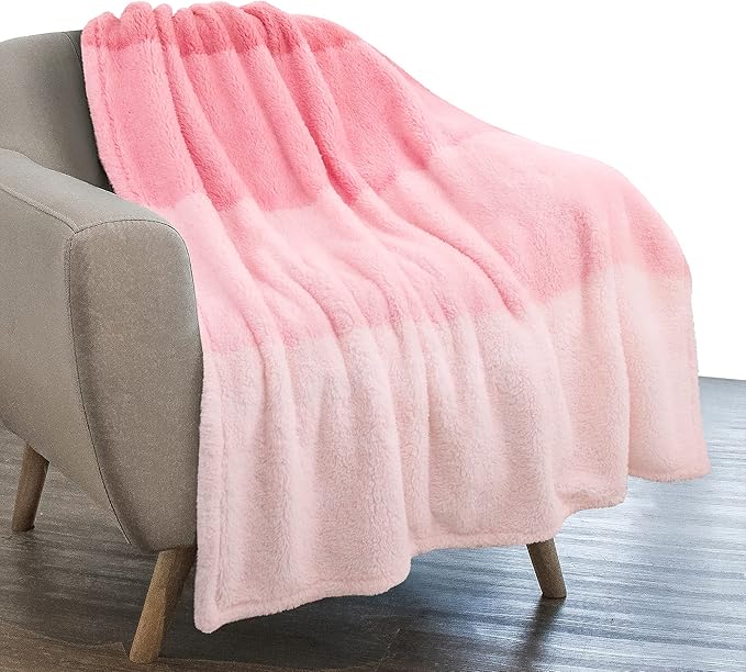 PAVILIA Fluffy Sherpa Throw Blanket Ombre | Gradient Plush, Soft, Fuzzy, Decorative Accent Throw Blanket for Couch Sofa Bed | Cozy Warm Decorative Furry Faux Fur Blanket, 50x60 Inches Pink