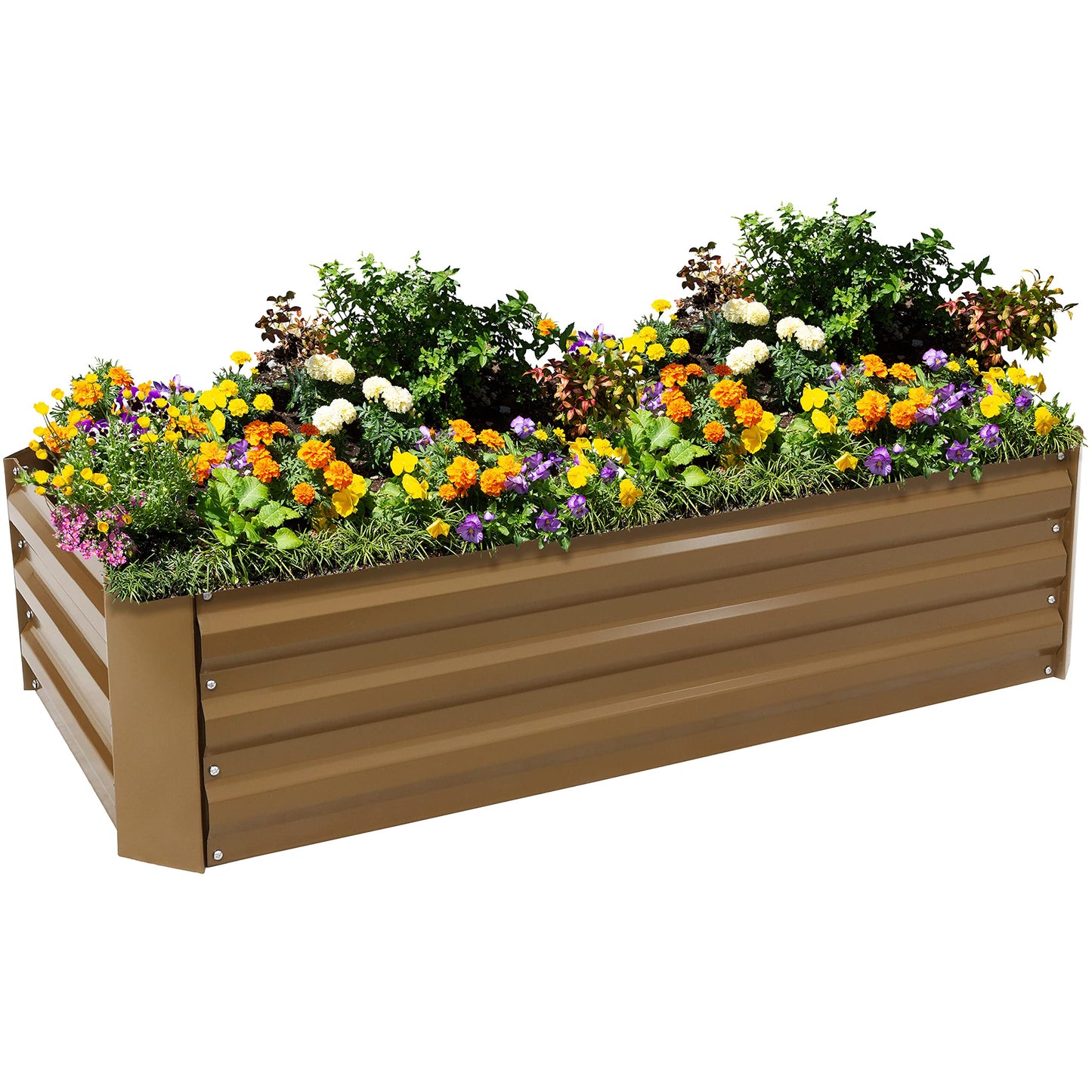 Sunnydaze Galvanized Raised Garden Bed Kit - 4x2x1 ft Outdoor Raised Garden Bed - Metal Planter Box for Vegetables, Flowers, Herbs - Brown - 4' x 2' Rectangle