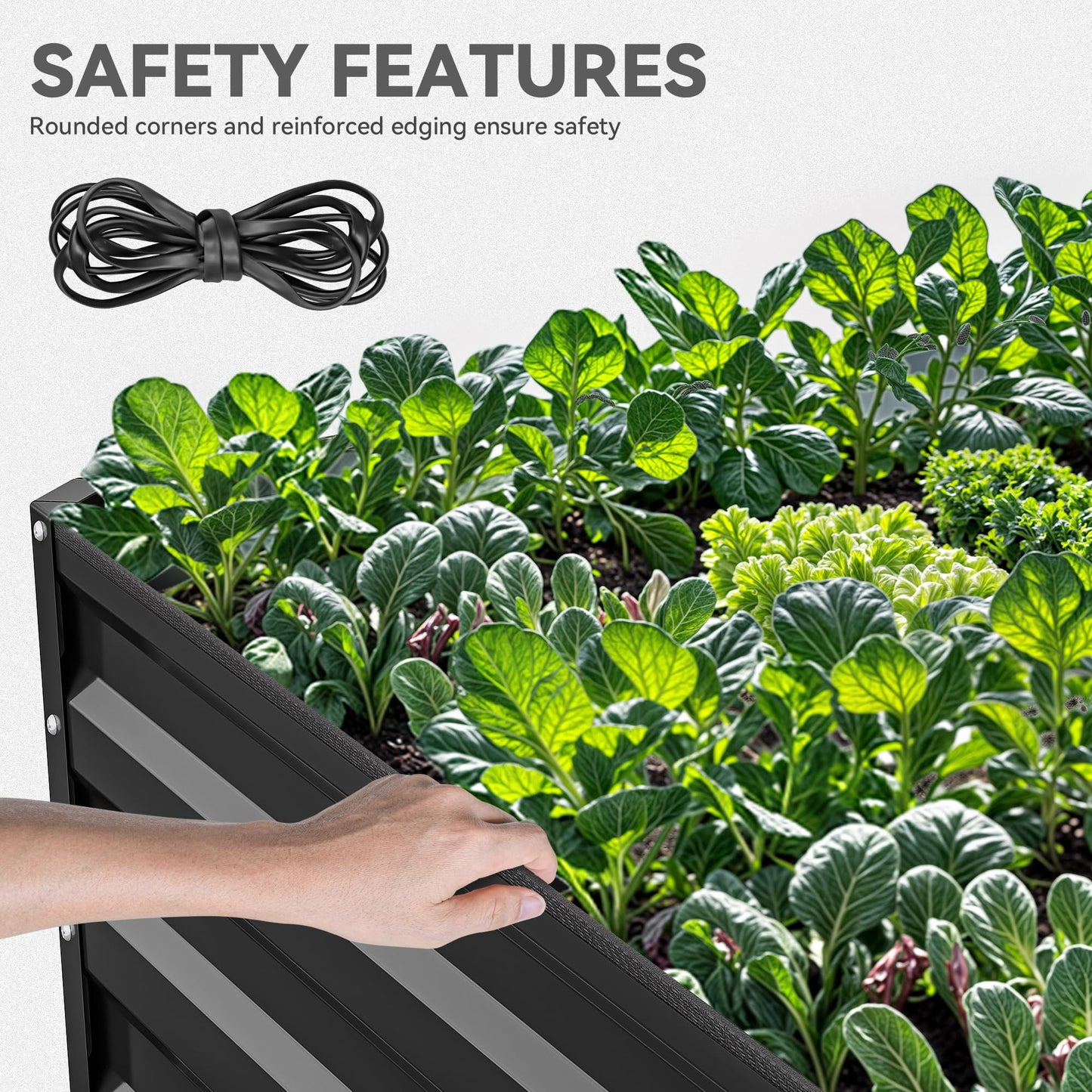 YITAHOME 8x4x2 ft 4pcs Galvanized Raised Garden Bed Kit, Large Metal Planter Box with Gloves, Safety Rubber & Support Rod, Outdoor Flower Bed for Plants Vegetables, Black