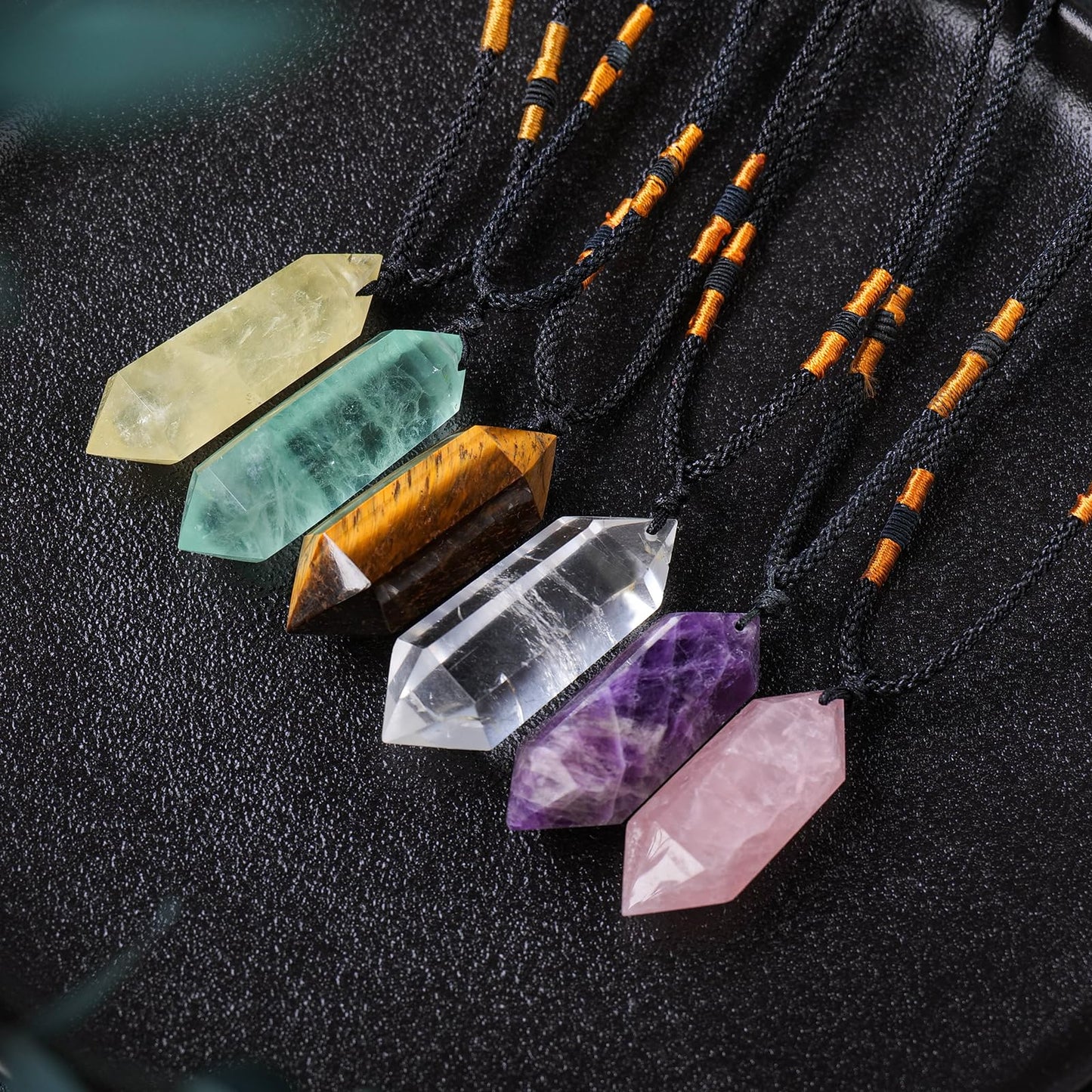 Runyangshi Dream Amethyst Healing Crystal Pendants, Double Pointed Natural Crystal Quartz Necklace 6 Faceted Chakra Crystal Wand Stone