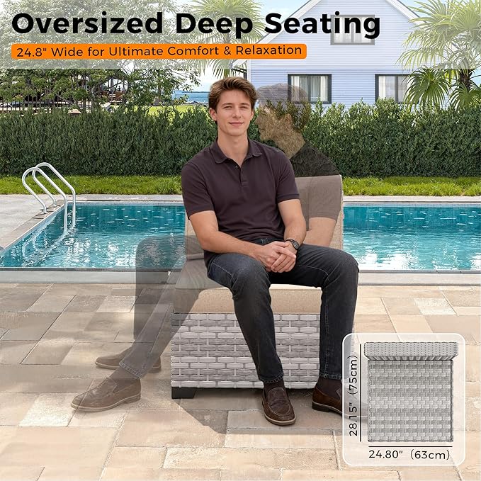 8-Seat Modern Patio Furniture Set with Swivel Rocking Chairs, Thick 4″ Cushions, Dual-Strand Wicker Rattan, Rust-Resistant Steel Frame – Outdoor Conversation & Modular Sectional,Beige