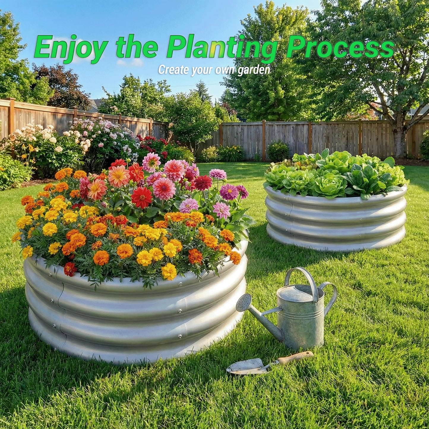 Reachible 2x2x1 FT Round Galvanized Raised Garden Bed Kit Outdoor,Garden Bed for Vegetables, Fruits, Flowers(Silver,2PCS)