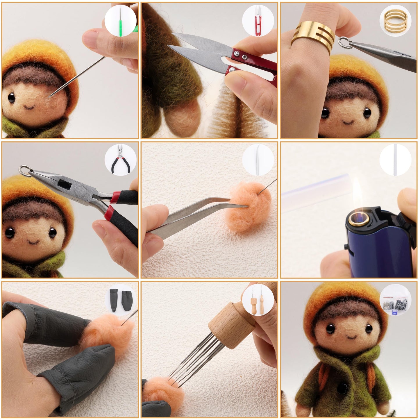 DF DUALFERV Needle Felting Kit with 50 Colors of Premium Felting Wool - Fluffy, Textured Wool Roving with Strong Plasticity for Felted Animal - Includes Instruction for Creative Crafting Projects