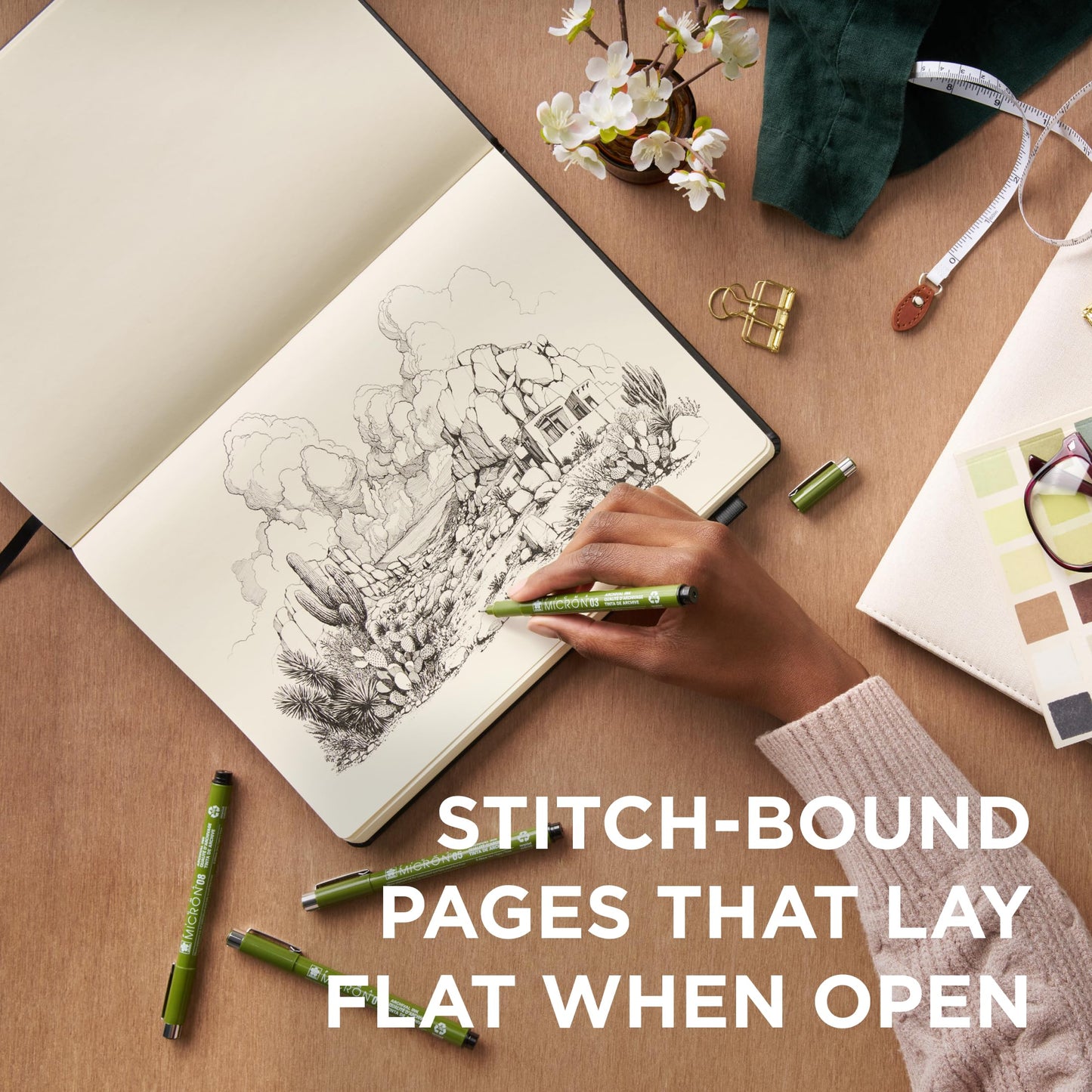Sakura A5 Notebook & Pigma Micron Bundle - Creative Set for Journaling, Sketching & Writing - A5 Notebook with 140 GSM Paper - Archival Ink Pens - Stationery Bundle - 5.1 x 8.3"