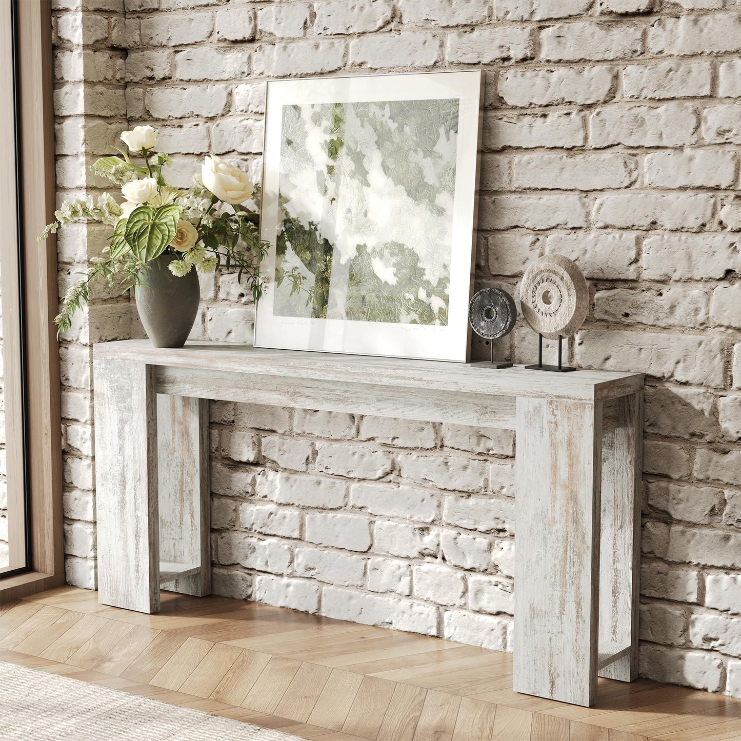 LITTLE TREE 70.9-Inch Entryway Table, Long Narrow Farmhouse Sofa Console Table for Living Room, Hallway